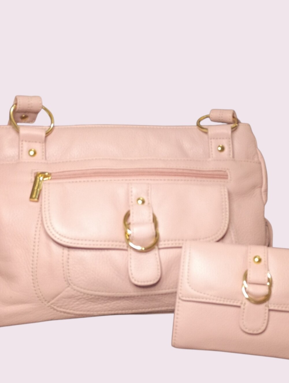 Stone Mountain Dusty Rose Pebbled Leather Purse And Wallet Set w/ Floral Lining